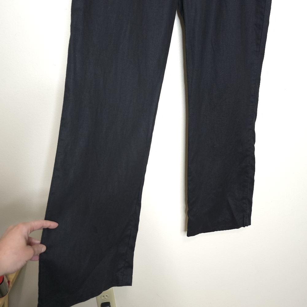 GUESS 100% Linen Black Drawstring Pants XL Wide Leg Lightweight Resortwear - Picture 4 of 8